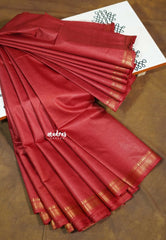Maroon Red - Khadi Silk Plain Body with Zari Border - Best for Office Wear