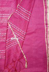 khadi silk with thread buttas and tiny border - Rani pink