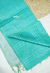 khadi silk contrast pallu with stripe design body - Teal green