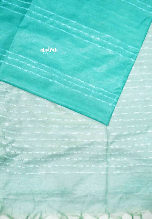 khadi silk contrast pallu with stripe design body - Teal green