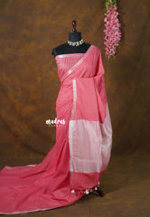 Flamingo peach - khadi silk small tissue border with tissue pallu