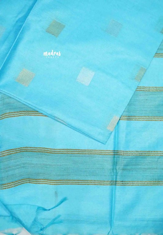 khadi silk with gold silver weaving buttas - Light blue