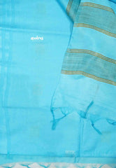 khadi silk with gold silver weaving buttas - Light blue