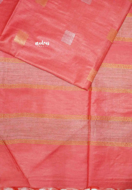 khadi silk with gold silver weaving buttas - Pinkish red