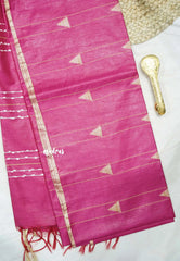 khadi silk with thread buttas and tiny border - Rani pink