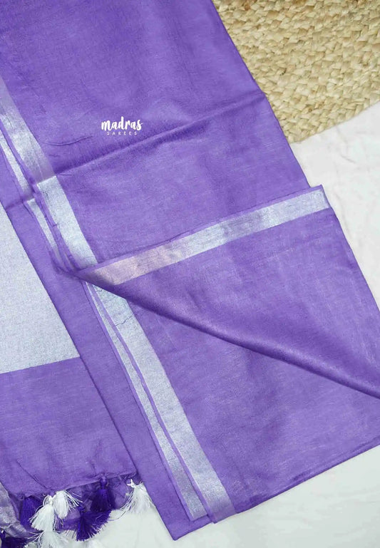 khadi silk small tissue border with tissue pallu - Lavender purple