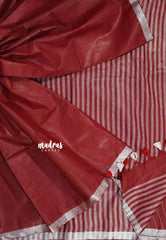 Maroon - khadi silk small tissue border with tissue pallu