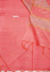 khadi silk with gold silver weaving buttas - Pinkish red