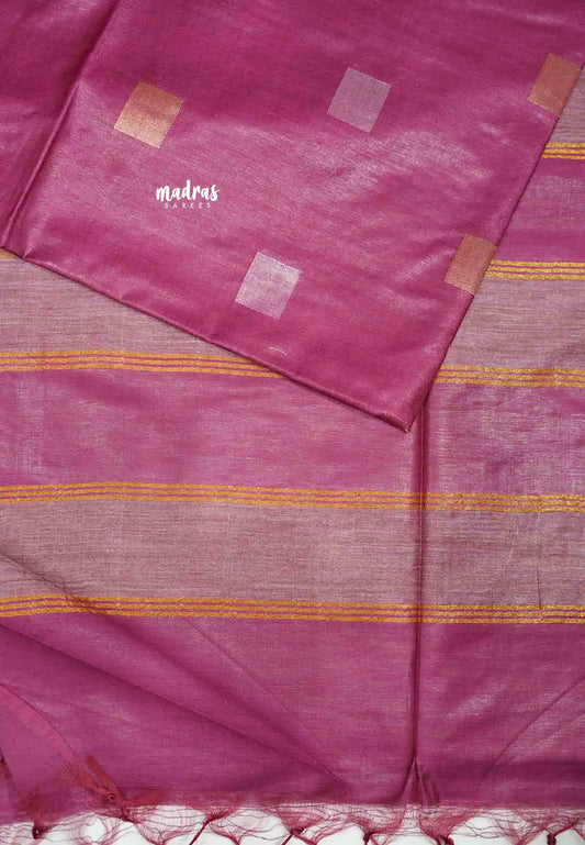 khadi silk with gold silver weaving buttas - Magenta