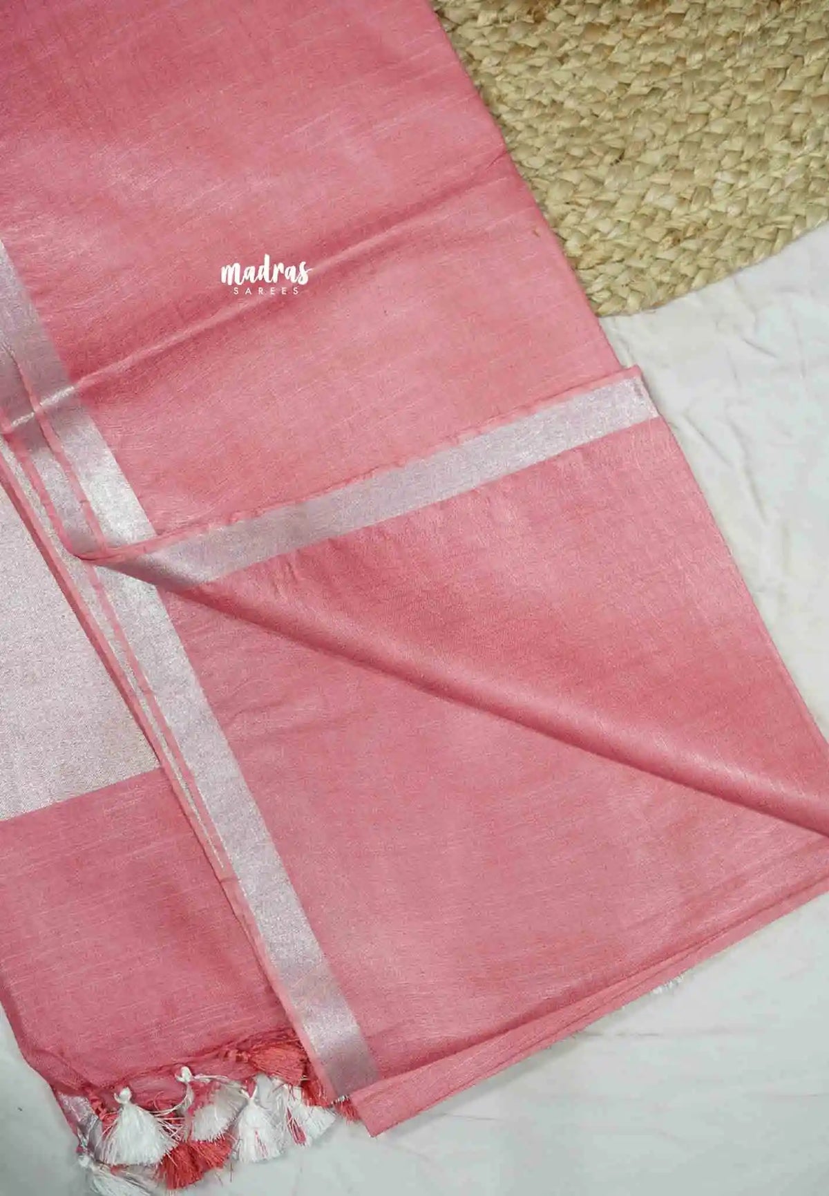 khadi silk small tissue border with tissue pallu - Flamingo pink