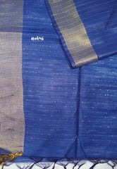 khadi silk stripes body tissue border with sequence pallu - MS Blue