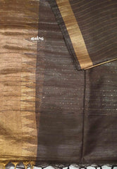 khadi silk stripes body tissue border with sequence pallu - Brown