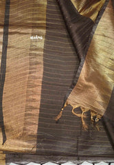 khadi silk stripes body tissue border with sequence pallu - Brown