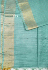 khadi silk stripes body tissue border with sequence pallu - Teal blue