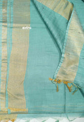 khadi silk stripes body tissue border with sequence pallu - Teal blue