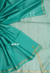 Auqa Green - khadi silk small tissue border with tissue pallu