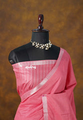 Flamingo peach - khadi silk small tissue border with tissue pallu