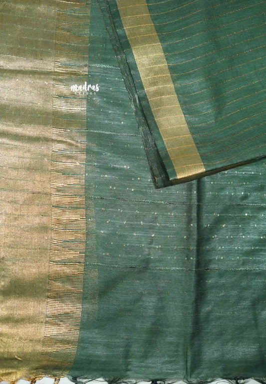 khadi silk stripes body tissue border with sequence pallu - Pale green