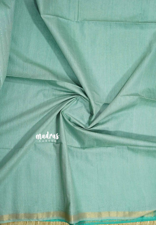 Auqa Green - khadi silk small tissue border with tissue pallu