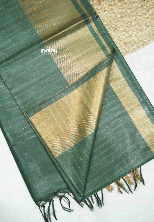 khadi silk stripes body tissue border with sequence pallu - Pale green