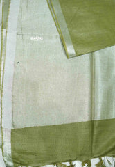 khadi silk small tissue border with tissue pallu - Olive green