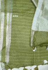 khadi silk small tissue border with tissue pallu - Olive green