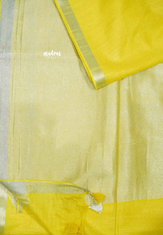 khadi silk small tissue border with tissue pallu - Yellow