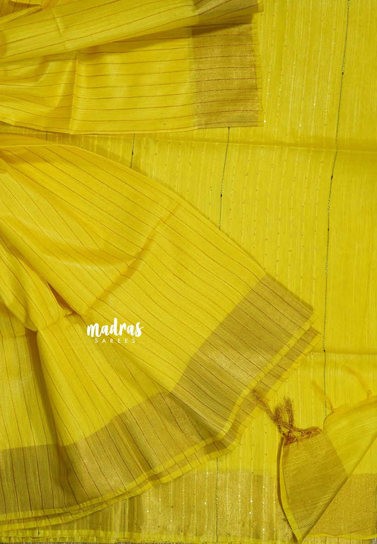 Lime Yellow - khadi silk small tissue border with tissue pallu