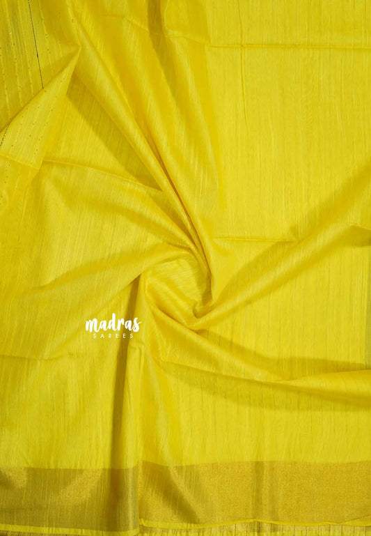 Lime Yellow - khadi silk small tissue border with tissue pallu