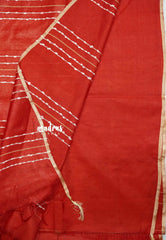 khadi silk with thread buttas and tiny border - Chilli red