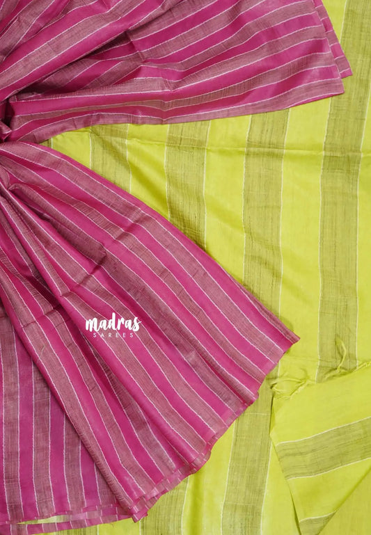 Dark Pink - khadi silk contrast pallu with stripe design body