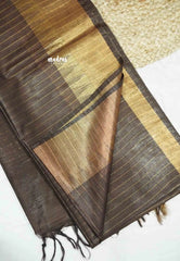 khadi silk stripes body tissue border with sequence pallu - Brown