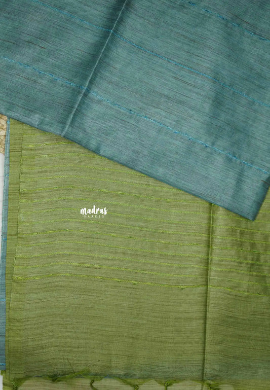 khadi silk giccha body contrast border - Bluish grey