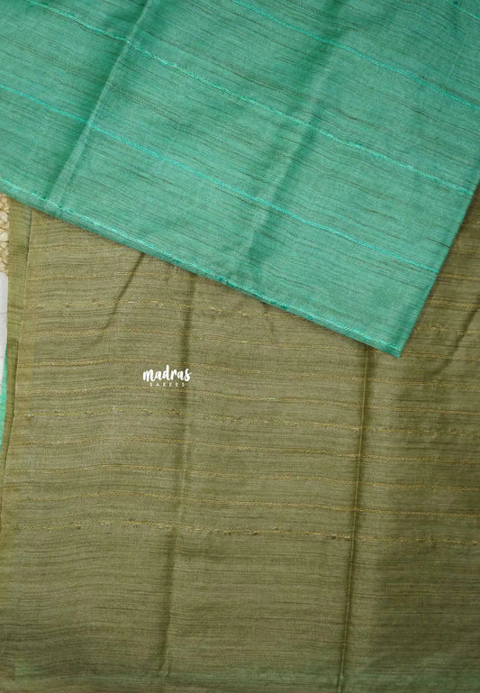 khadi silk giccha body contrast border - Teal green