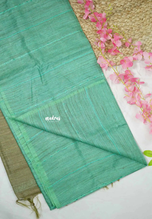 khadi silk giccha body contrast border - Teal green