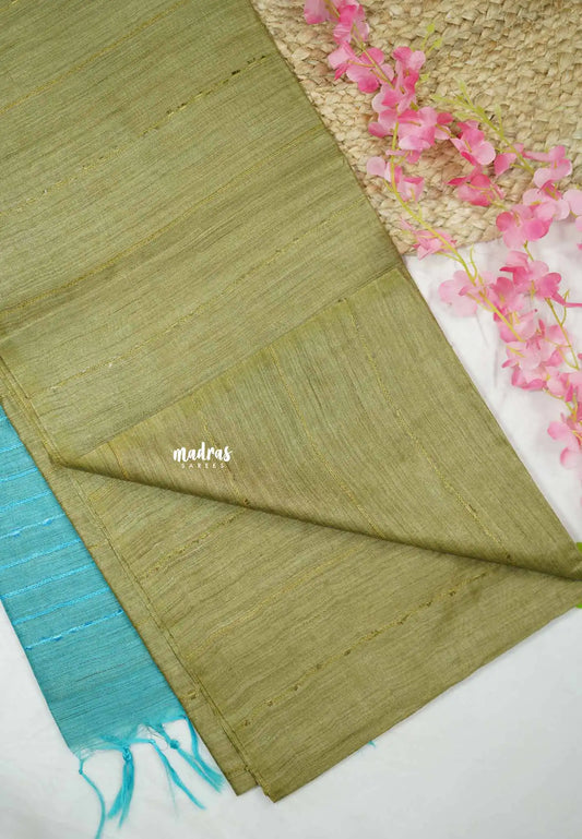 khadi silk giccha body contrast border - Mehendi green