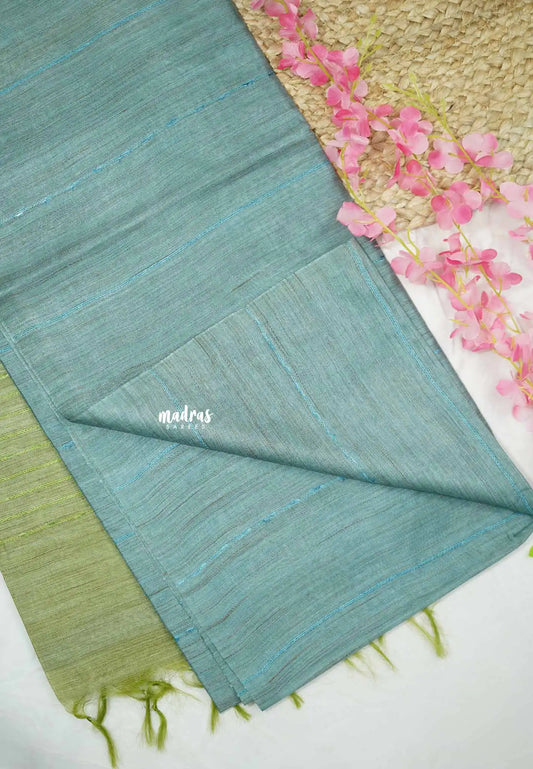 khadi silk giccha body contrast border - Bluish grey