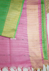 khadi silk stripes body and tissue border with sequence pallu - Pastel green