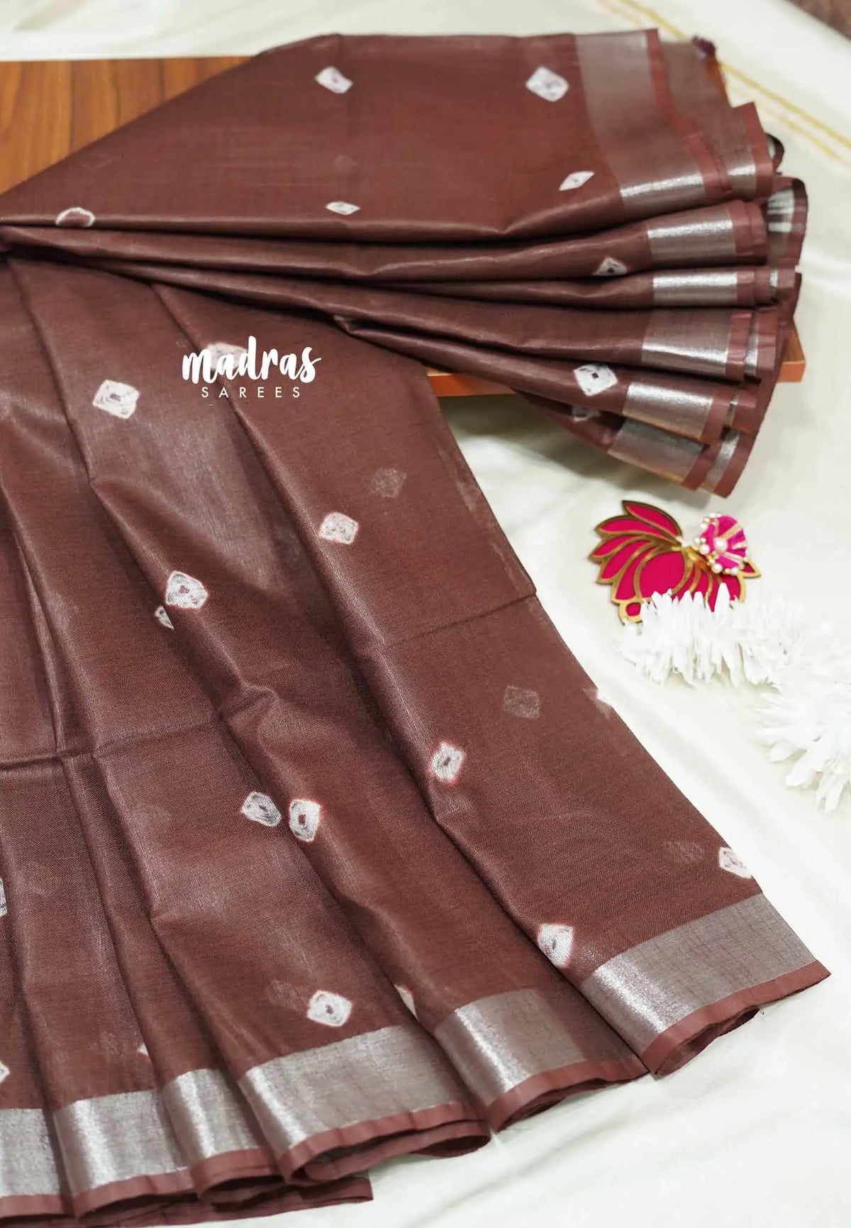 Coffee Brown - khadi silk with shibori prints