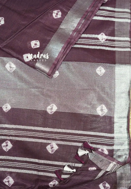 Wine purple - khadi silk with shibori prints