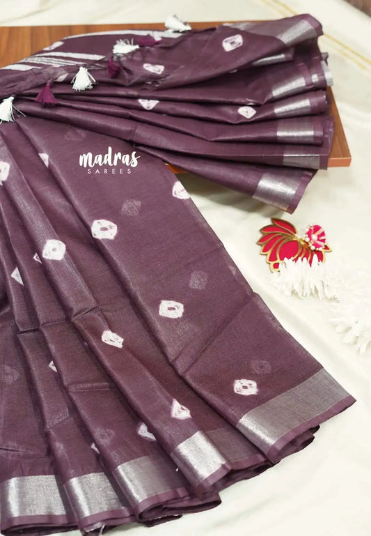 Wine purple - khadi silk with shibori prints