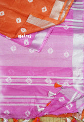 Tricolor Orange with pink - khadi silk with shibori prints
