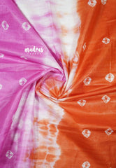 Tricolor Orange with pink - khadi silk with shibori prints