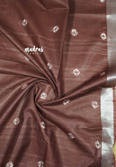 Coffee Brown - khadi silk with shibori prints