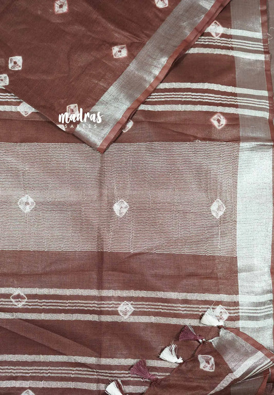 Coffee Brown - khadi silk with shibori prints