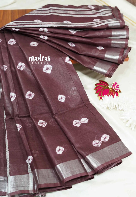 Chocolate brown - khadi silk with shibori prints