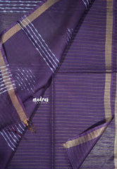 Purple - khadi silk zari stripes weaving with small tissue border
