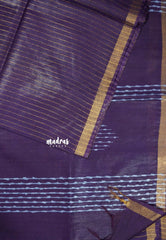 Purple - khadi silk zari stripes weaving with small tissue border