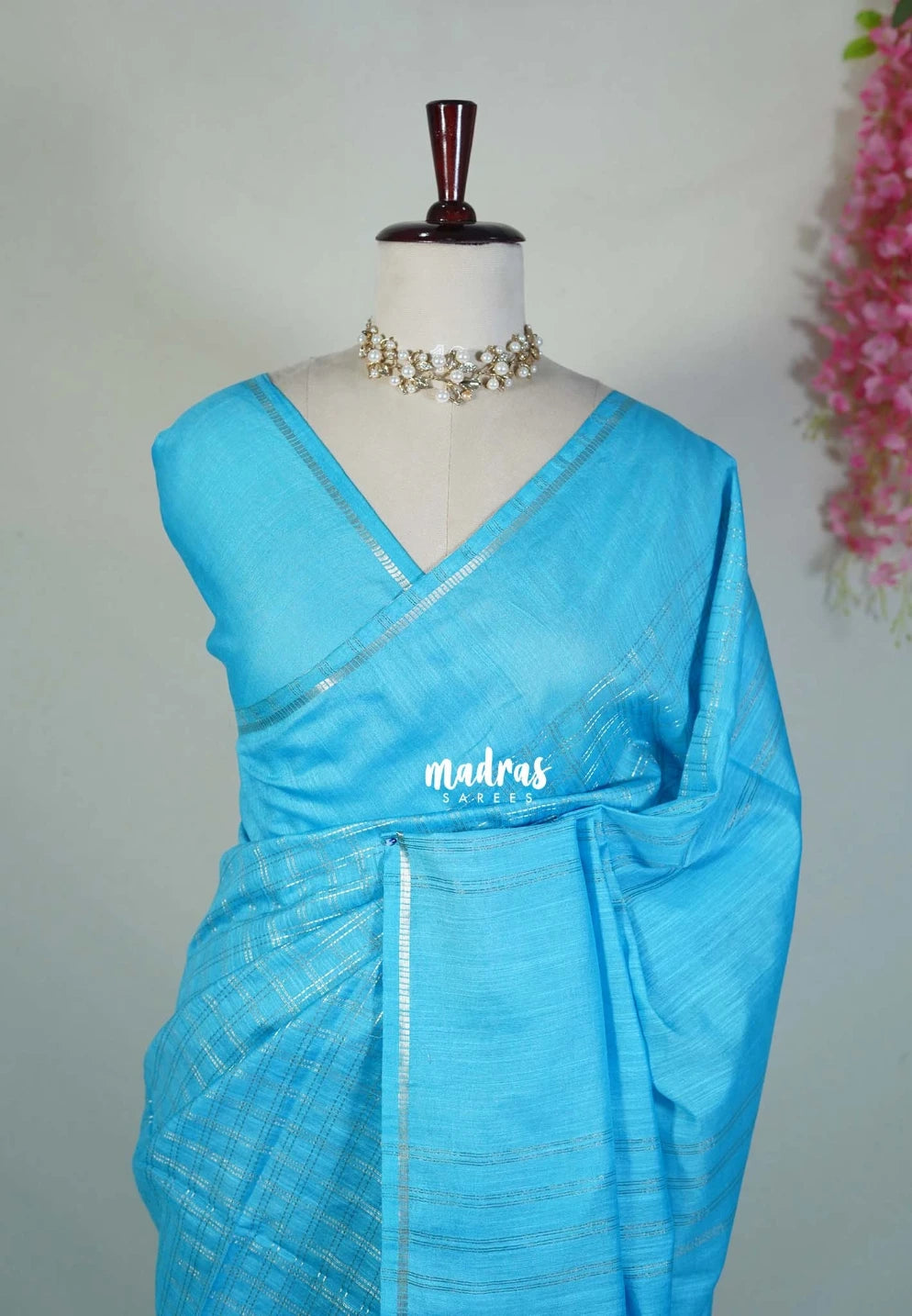 Sky Blue - Khadi Silk Saree with Zari Checks Weaving Body and Plain Border - Best for Small Functions | Temple Visit