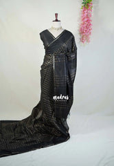 Nightfall Black - Khadi Silk Saree with Zari Checks Weaving Body and Plain Border - Best for Small Functions | Temple Visit